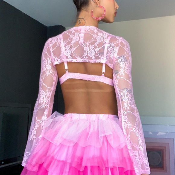 Sugar Thrillz Sugar Pixie Dust Pink Lace Shrug Set - Picture 4 of 4